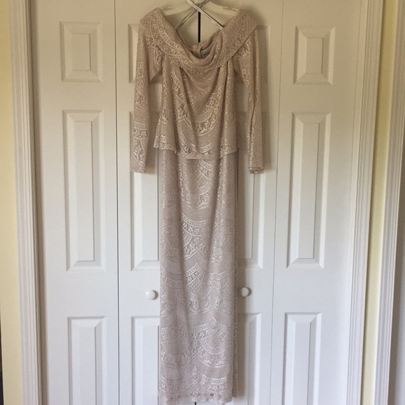 David’s Bridal Lace Champagne Metallic Gown - Picture 6 of 8